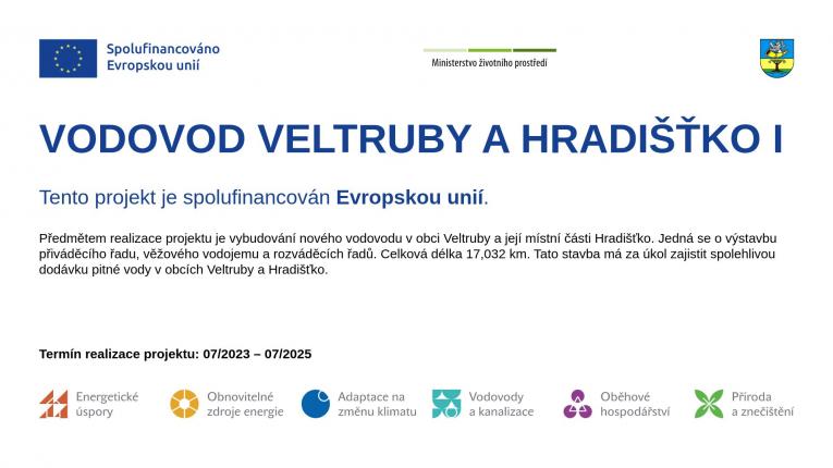 Vodovod Veltruby a Hradišťko I. Vodovod Veltruby a Hradišťko I.